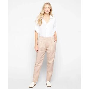 Michael Stars Tapered Leg Chinos Women L Beige Pleated Casual Pant Elastic Waist